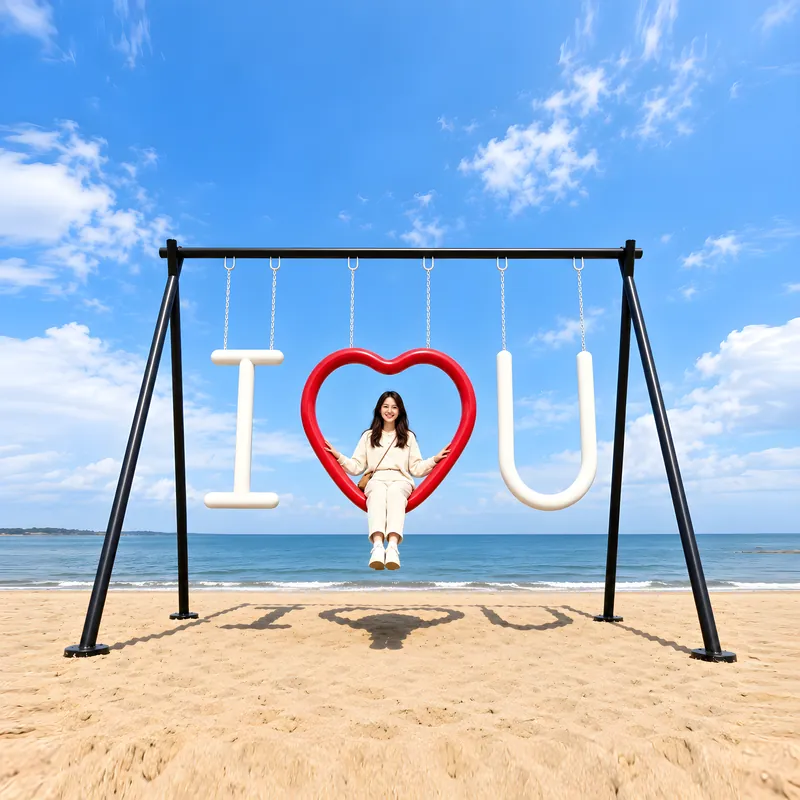 I♥U 字母秋千 — 坐进那颗心，沙滩上就写下三个字。
